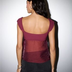 Abercrombie Burgundy Sheer Babydoll Top